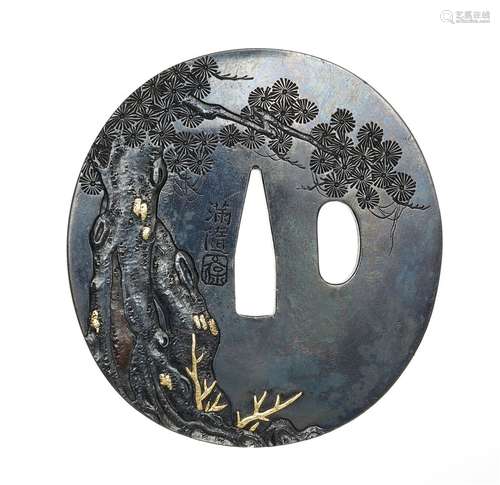 Tsuba. Shakudô. Période Edo, 3e quart du 18e siècle. Signe. ...