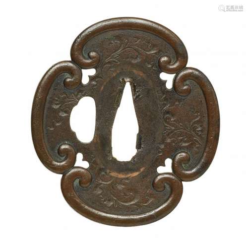 Tsuba. Cuivre (yamagane). Travail de Ko-kinkô. Période Edo, ...