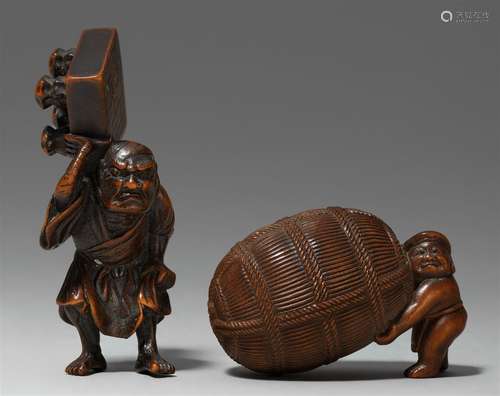 Deux netsuke. Buis. 19ème siècle. a) Sato Tadanobu. Marqué p...