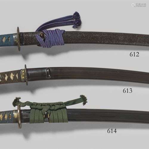 Wakizashi, 18e/19e siècle. Lame : L 45,3 cm, hira et un-no-k...