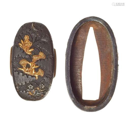 Fuchi-kashira. Shakudô. Le travail d'Owari-kinkô. Période Ed...