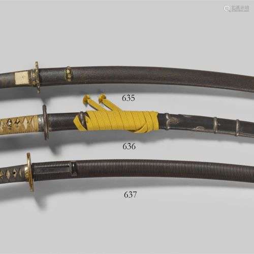 Wakizashi, 17e/18e s. Lame : L 50,2 cm, shinogi zukuri, iori...