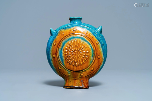 A Chinese turquoise- and ochre-glazed 'moonflask' vase,