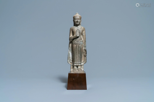 A Thai sandstone figure of Buddha, Khmer, Lopburi,