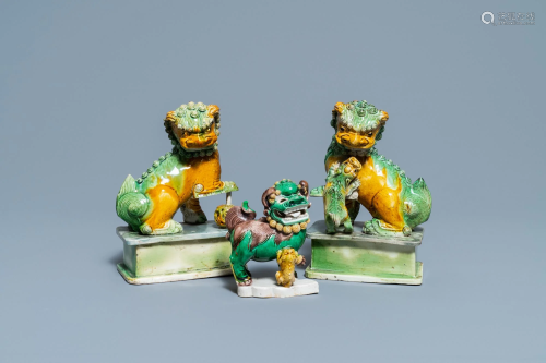 Three Chinese sancai-glazed models of Buddhist lions,