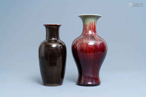 Two Chinese monochrome flambe-glazed vases, 19th C.