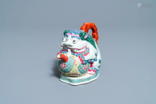 A Chinese famille rose 'Buddhist lion' ewer,