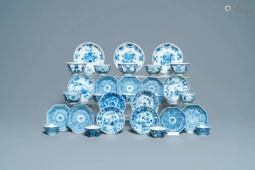 Sixteen Chinese blue and white saucers and fourteen