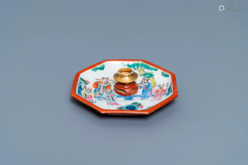 A Chinese octagonal famille rose incense stand with a