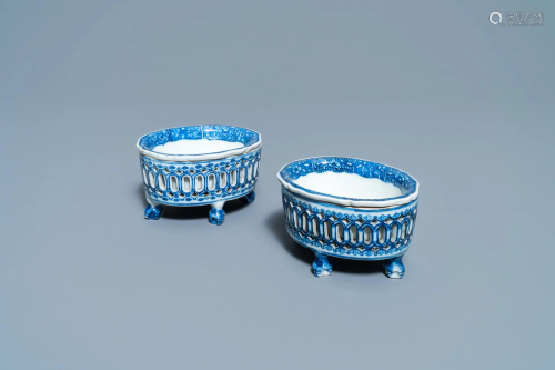A pair of Chinese blue and white salts after European