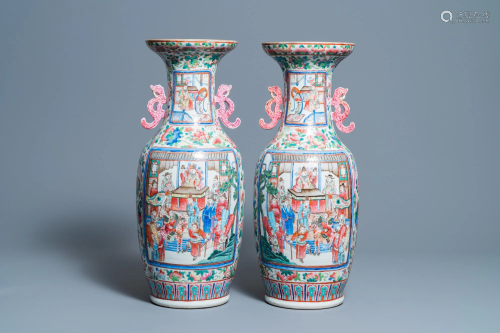 A pair of Chinese famille rose 'court scene' vases,