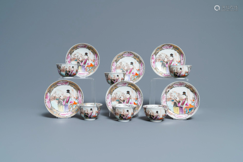 Six fine Chinese famille rose 'Mandarin' cups and