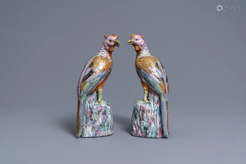 A pair of Chinese famille rose models of pheasants,