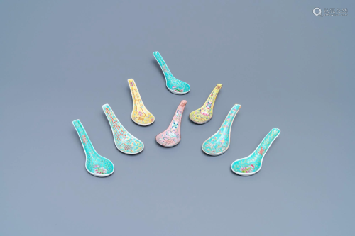 Eight Chinese famille rose spoons, one pair Tongzhi