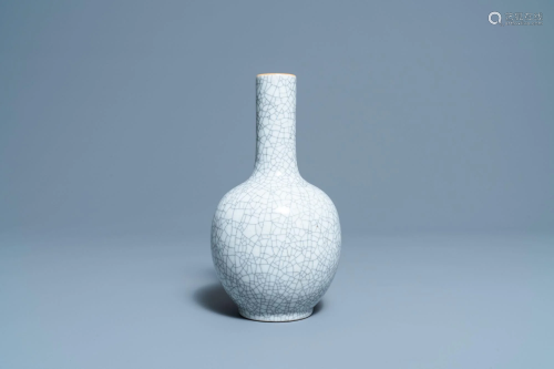 A Chinese monochrome crackle-glazed bottle vase, 19th
