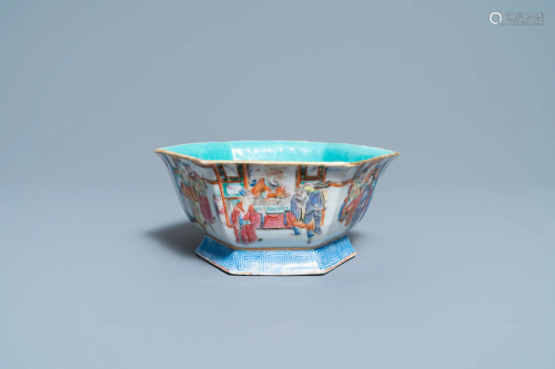A Chinese hexagonal famille rose bowl, Tongzhi mark and