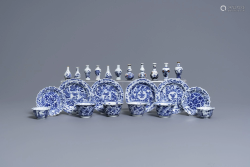 Six Chinese blue and white cups and saucers and eleven