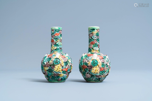 A pair of Chinese reticulated famille verte bottle