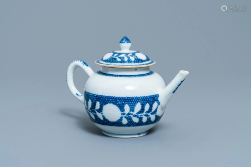 A Chinese blue and white teapot with underglaze design,