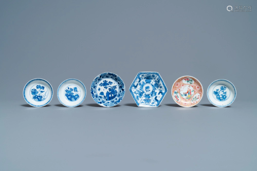 Thirteen Chinese blue and white, famille rose and