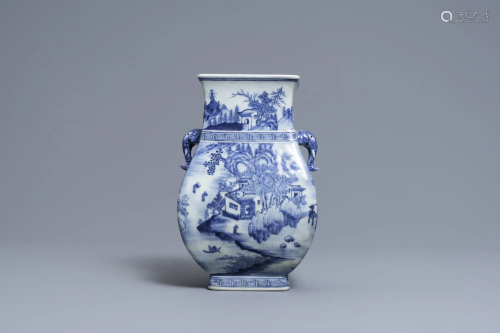A Chinese blue and white vase with elephant handles,