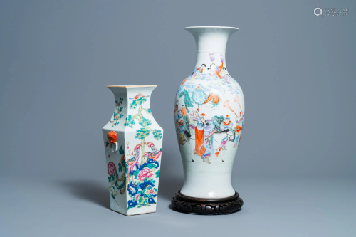 Two Chinese famille rose vases, 19/20th C.