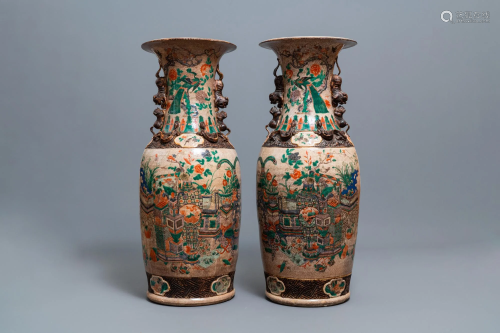 A pair of very large Chinese Nanking crackle-glazed