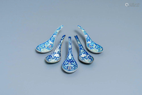 Five Chinese blue-ground spoons, incl. two pairs with