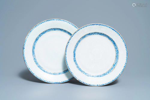 Two Chinese blue and white bianco-sopra-bianco dishes,