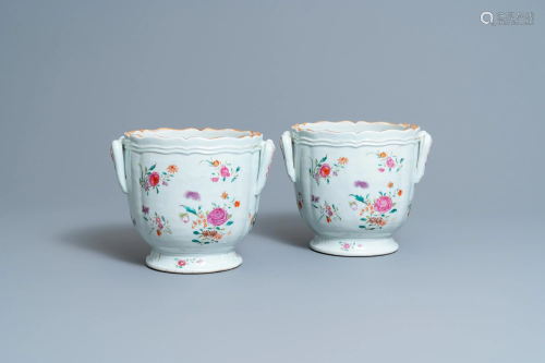 A pair of Chinese famille rose coolers with floral