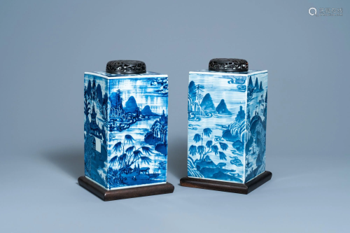 A pair of Chinese blue and white square 'landscape'