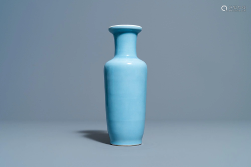 A Chinese monochrome lavender-blue vase, Kangxi mark,