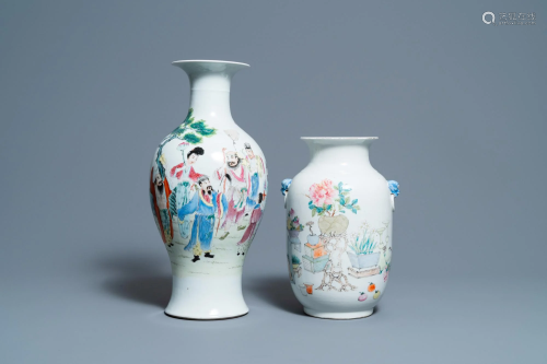 A Chinese qianjiang cai vase and a famille rose vase,