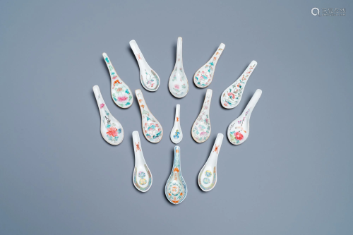 Thirteen Chinese famille rose and qianjiang cai spoons,