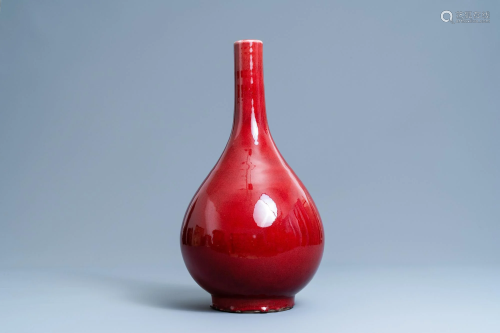 A Chinese monochrome sang de boeuf bottle vase, 19/20th