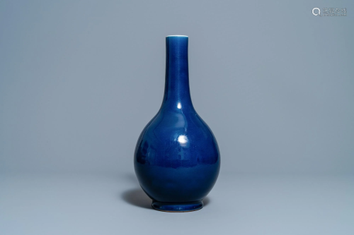 A Chinese monochrome 'sacrificial blue' bottle vase,