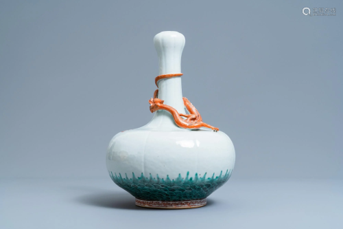 A Chinese white-glazed garlic head vase with an applied