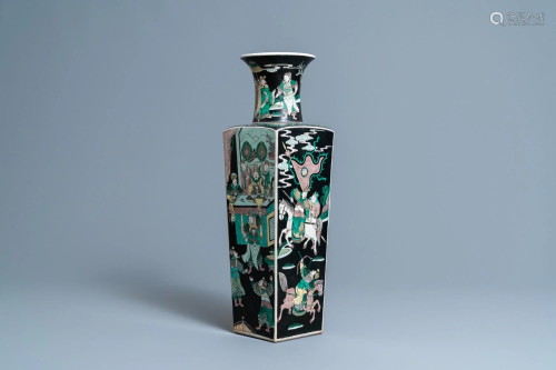 A Chinese square famille noire vase with figurative