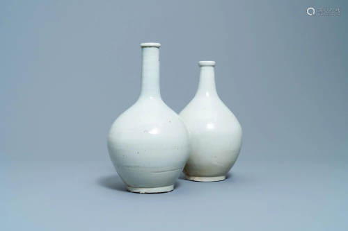 Two Japanese monochrome white Arita bottles, Edo, 17th