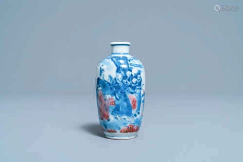 A small Chinese blue, white and copper-red vase, 19th