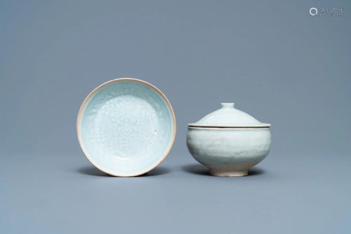 A Chinese qingbai molded 'fish' dish and a bowl with