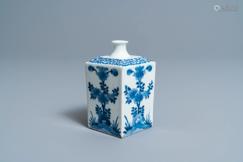 A Japanese square blue and white Kakiemon tea caddy,