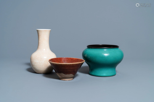 A Chinese crackle-glazed vase, a turquoise-glazed vase
