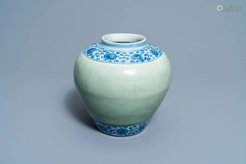 A Chinese celadon-ground and blue and white 'lotus