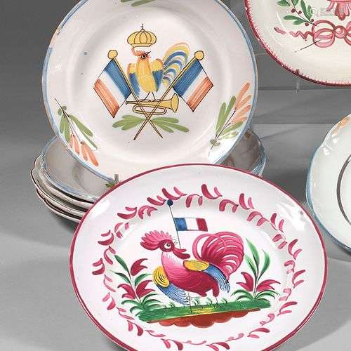 Six assiettes en faïence française des XVIIIe et XIXe siècle...