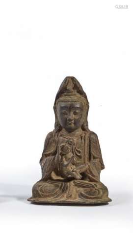 CHINE - Fin Époque MING (1368-1644) Statuette de Guanyin à l...