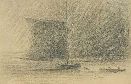 Albert LEBOURG (1849-1928) Voilier et barque de pêche Dessin...