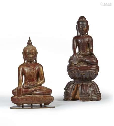 BIRMANIE - Vers 1900 Bouddha en bois sculpté et laqué rouge ...