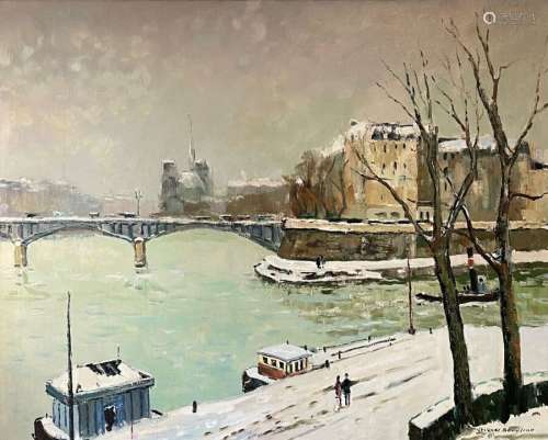 Jacques BOUYSSOU (1926-1997) Notre Dame l'hiver, Paris Huile...