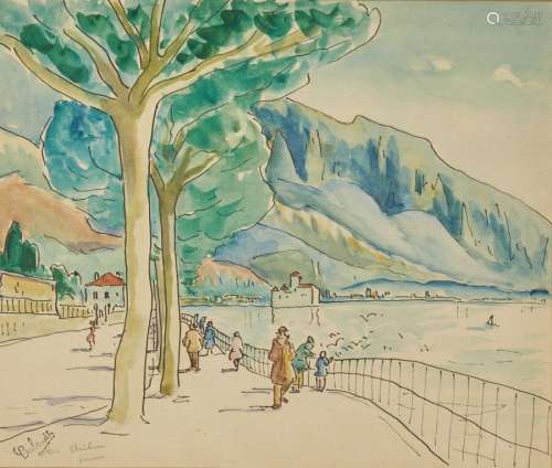 Gaston BALANDE (1880-1971) Bord du lac Léman Aquarelle sur p...